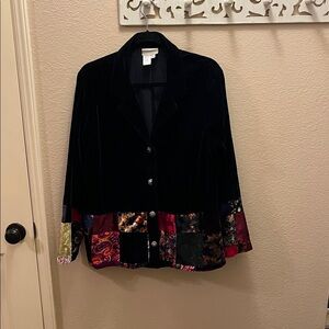 Coldwater Creek Black Velvet Blazer with Patchwork Accents lightweight